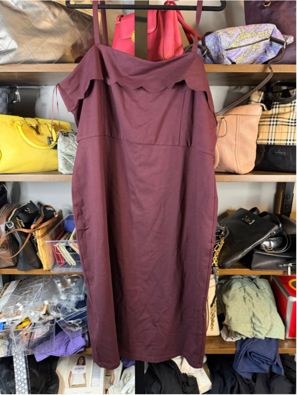 Women's Nine Britton Burgundy Scalloped Midi Dress Size 3X